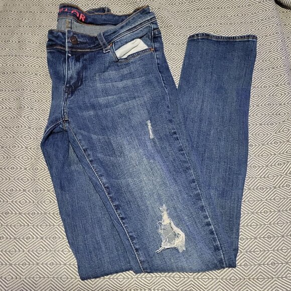 Delia's Taylor Dark Blue Distressed Skinny Jeans Size 4 - Picture 3 of 8